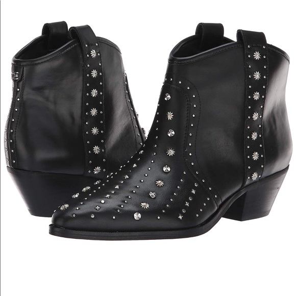 Sam Edelman Brian Western black silver stud Boot bootie shoe 6 and 6.5 cowboy - Picture 1 of 7